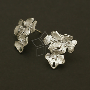SIL514-진달래꽃 침귀걸이 은침/무광백금골드(1조)