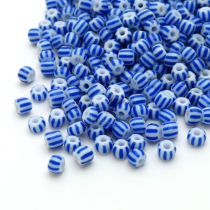 CB15-줄무늬 시드비즈 못난이 4mm 스트라이프 캔디비즈 화이트&amp;블루(10g)